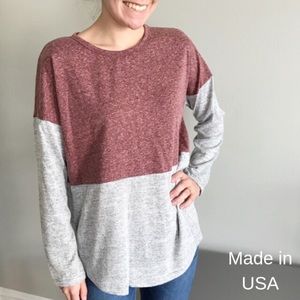 Color block pink and gray long sleeve top